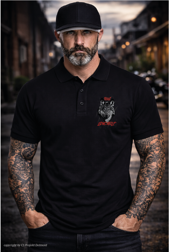 Bikers Fightwear – Lone Wolf Piqué Poloshirt – Schwarz