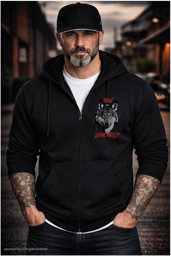 Bikers Fightwear – Lone Wolf Zip-Hoodie – Schwarz