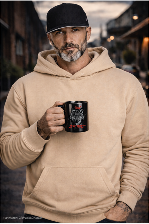 Bikers Fightwear – Lone Wolf Keramiktasse – Weiß & Schwarz