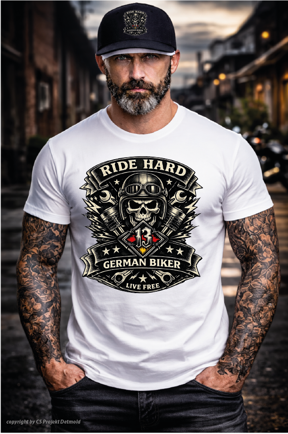 Ride Hard German Biker – Live Free Premium T-Shirt