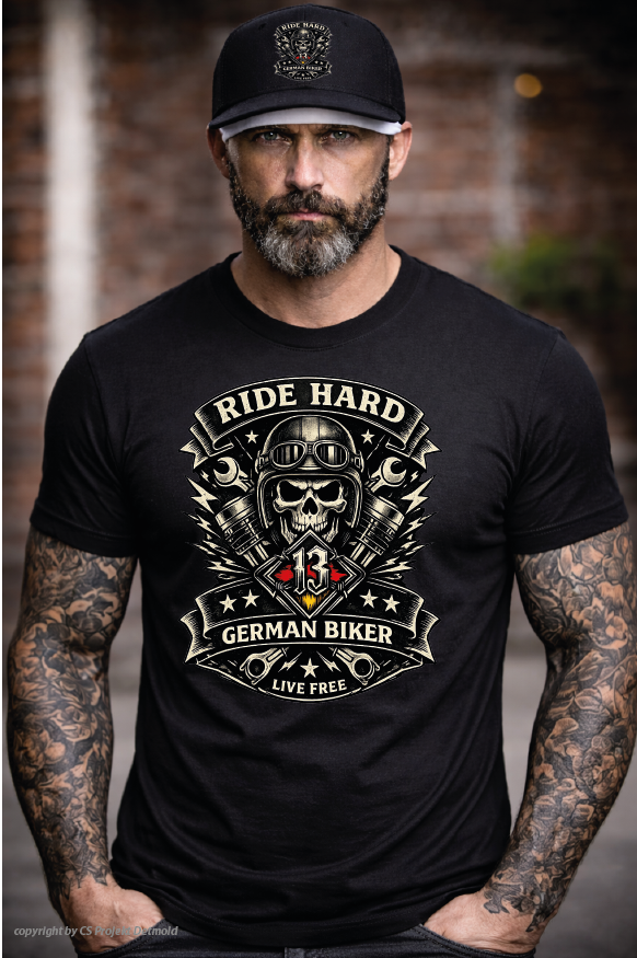 Ride Hard German Biker – Live Free Premium T-Shirt