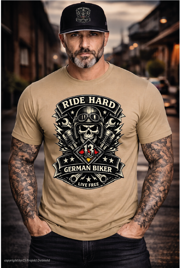 Ride Hard German Biker – Live Free Premium T-Shirt