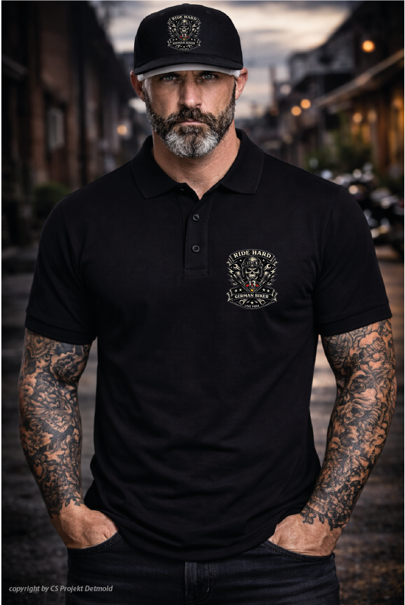 Ride Hard German Biker – Live Free Piqué Poloshirt – Schwarz