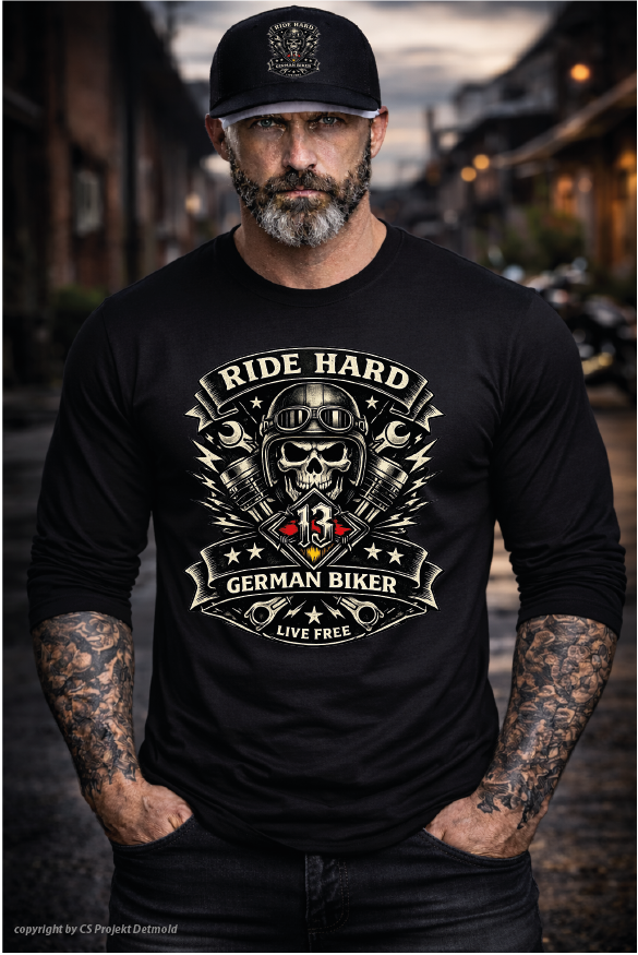 Ride Hard German Biker – Live Free Langarm Shirt