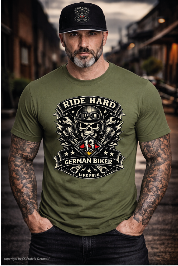 Ride Hard German Biker – Live Free Premium T-Shirt