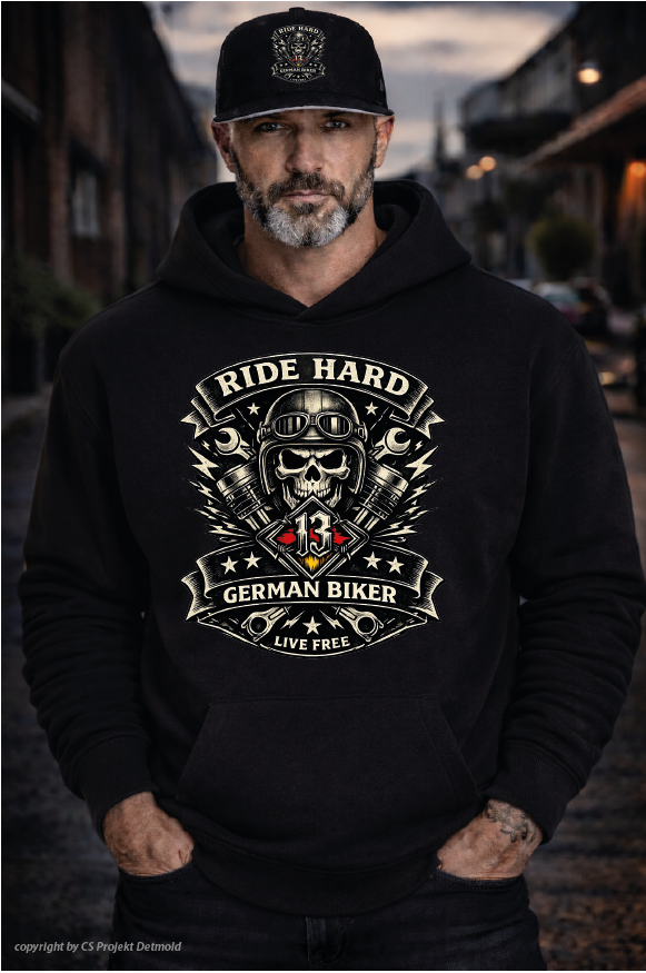 Ride Hard German Biker – Live Free Heavy Hoodie