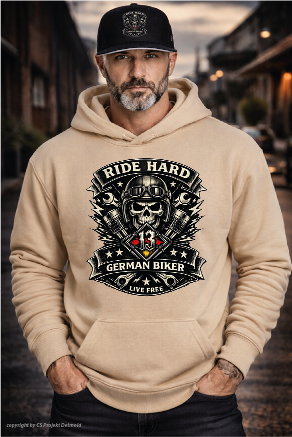 Ride Hard German Biker – Live Free Heavy Hoodie