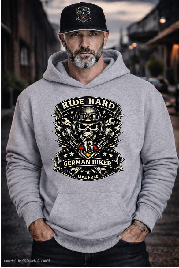 Ride Hard German Biker – Live Free Heavy Hoodie
