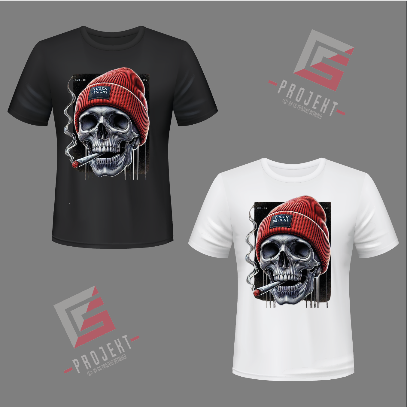 Skull Mütze Premium Unisex T-Shirt – Schwarz & Weiss