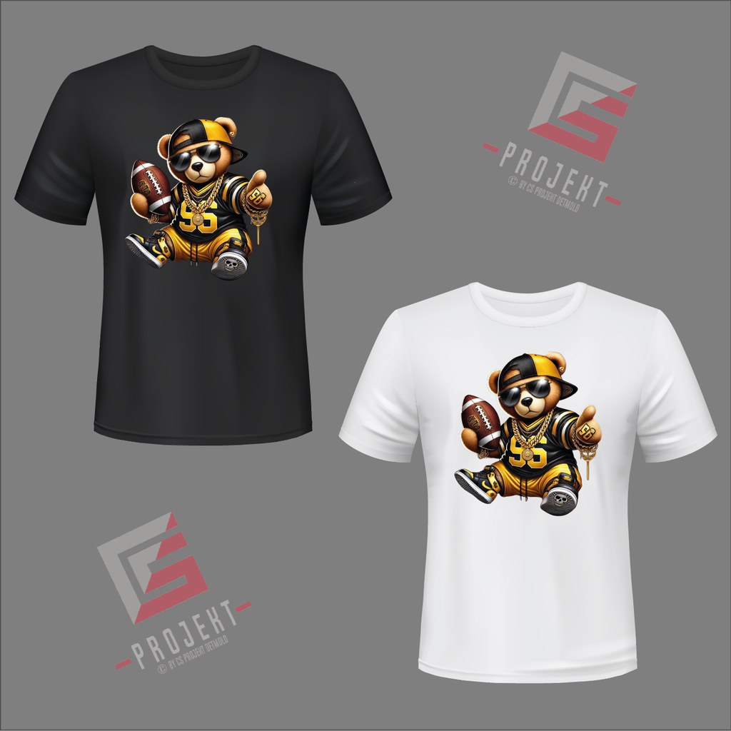 Football Teddy gelb Premium Unisex T-Shirt – Schwarz & Weiss