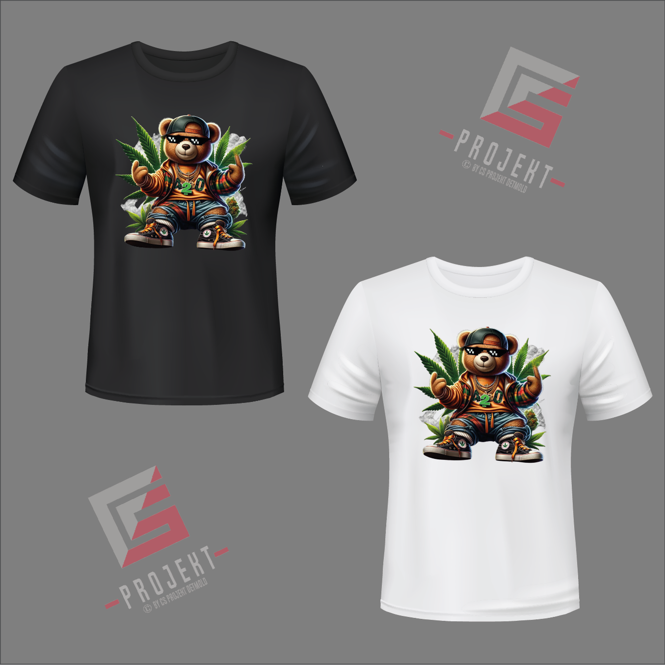 Weed Teddy 1 Premium Unisex T-Shirt – Schwarz & Weiss