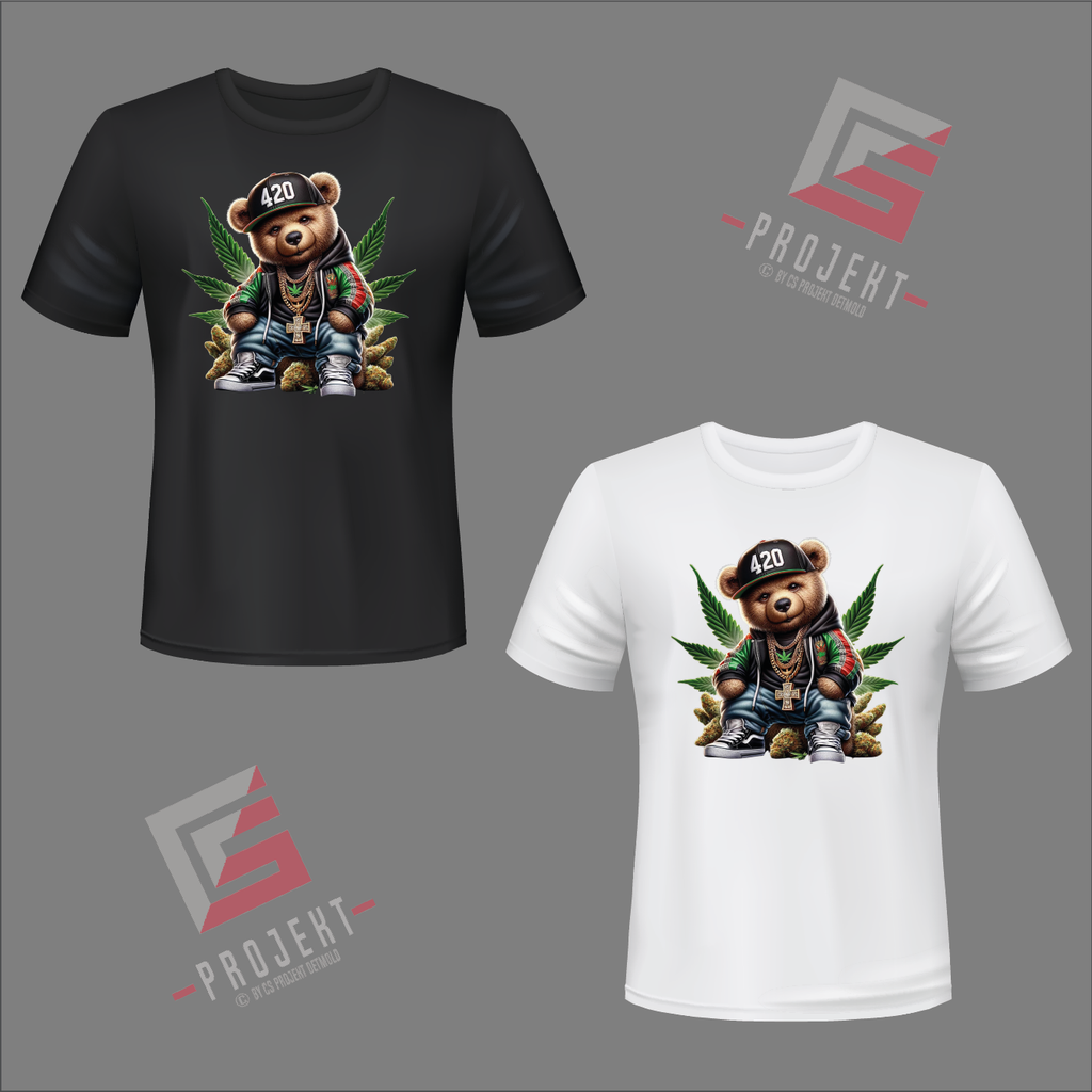 Hanf Teddy Premium Unisex T-Shirt – Schwarz & Weiss