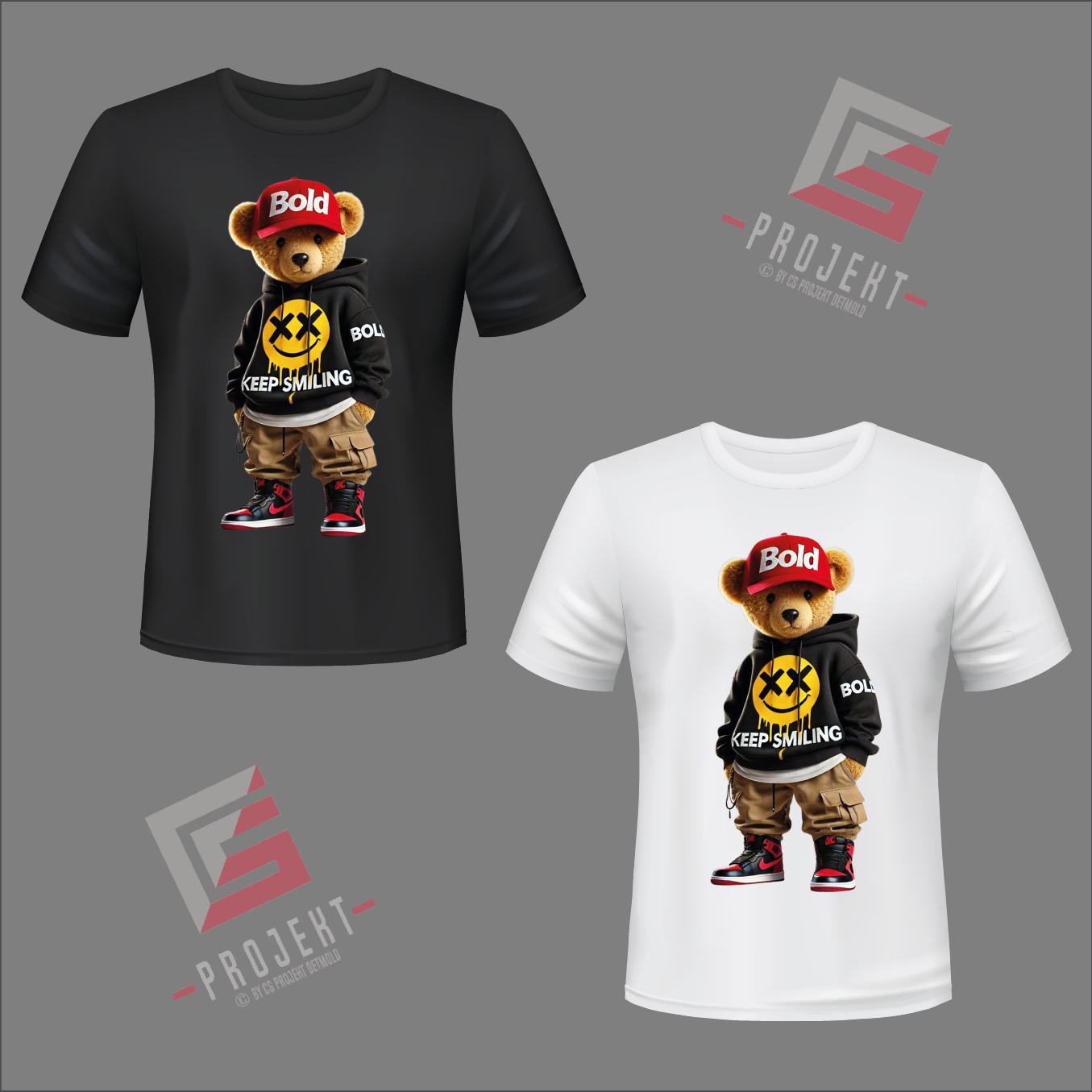 Smile Teddy Premium Unisex T-Shirt – Schwarz & Weiss
