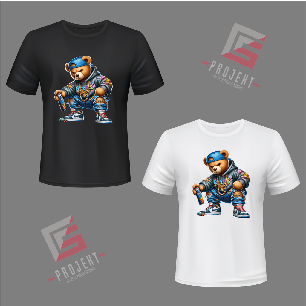 Graffiti Teddy Premium Unisex T-Shirt – Schwarz & Weiss
