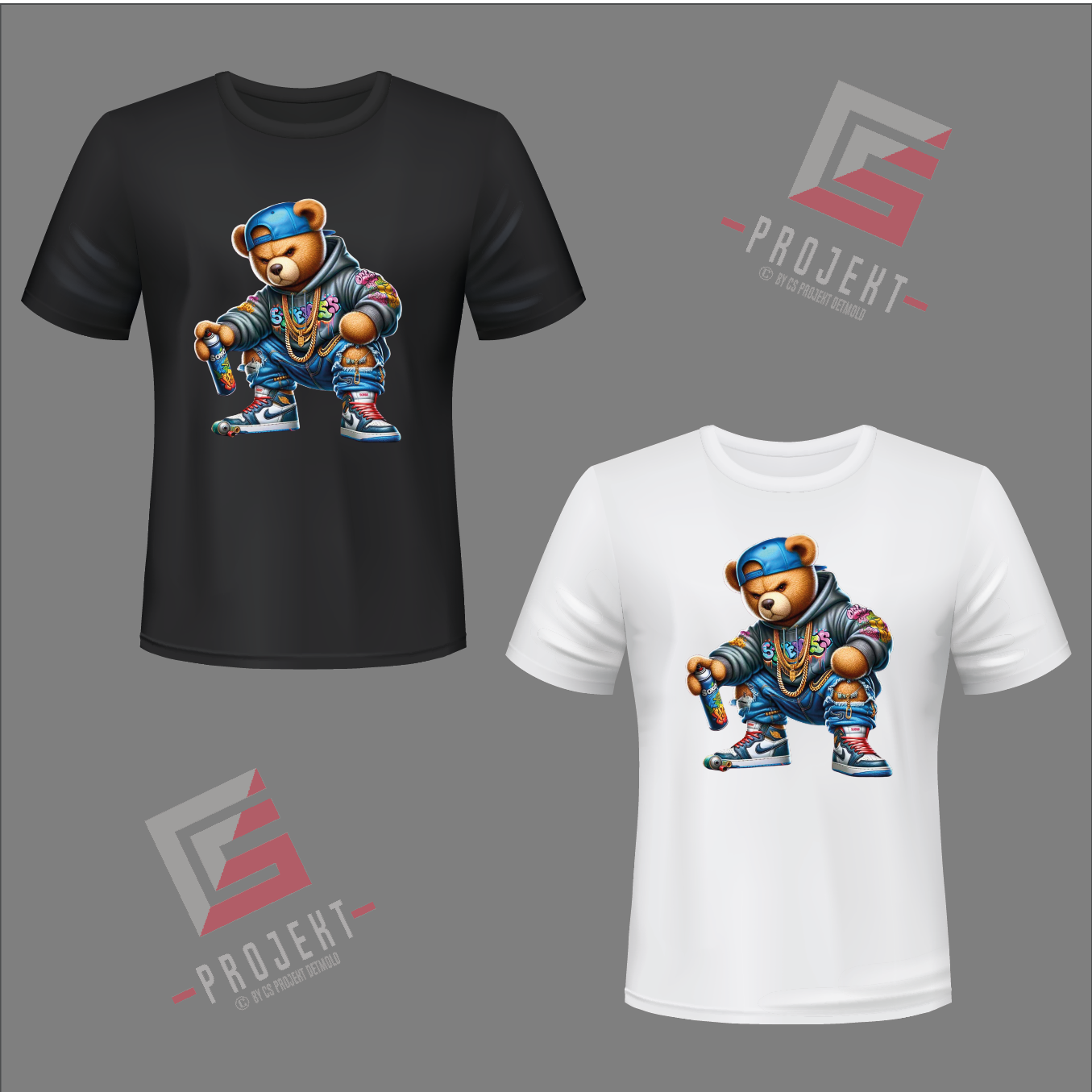 Graffiti Teddy Premium Unisex T-Shirt – Schwarz & Weiss