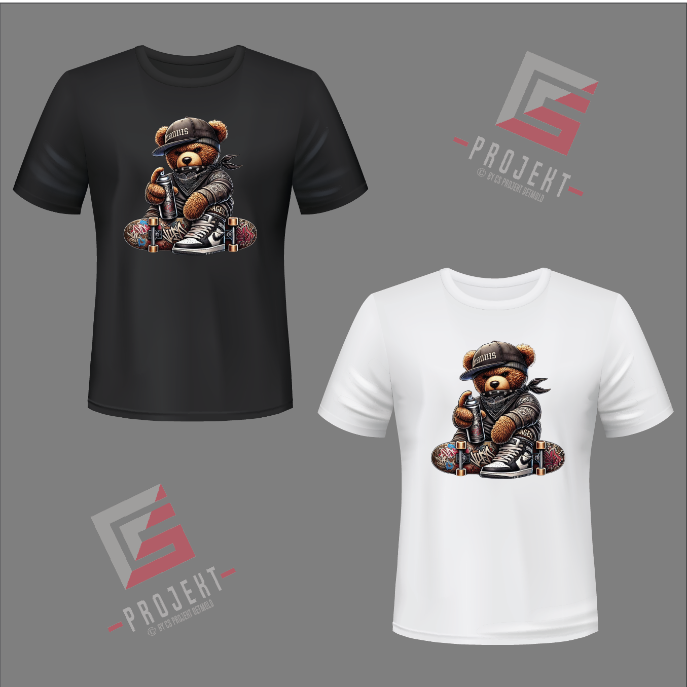Skater Teddy Premium Unisex T-Shirt – Schwarz & Weiss
