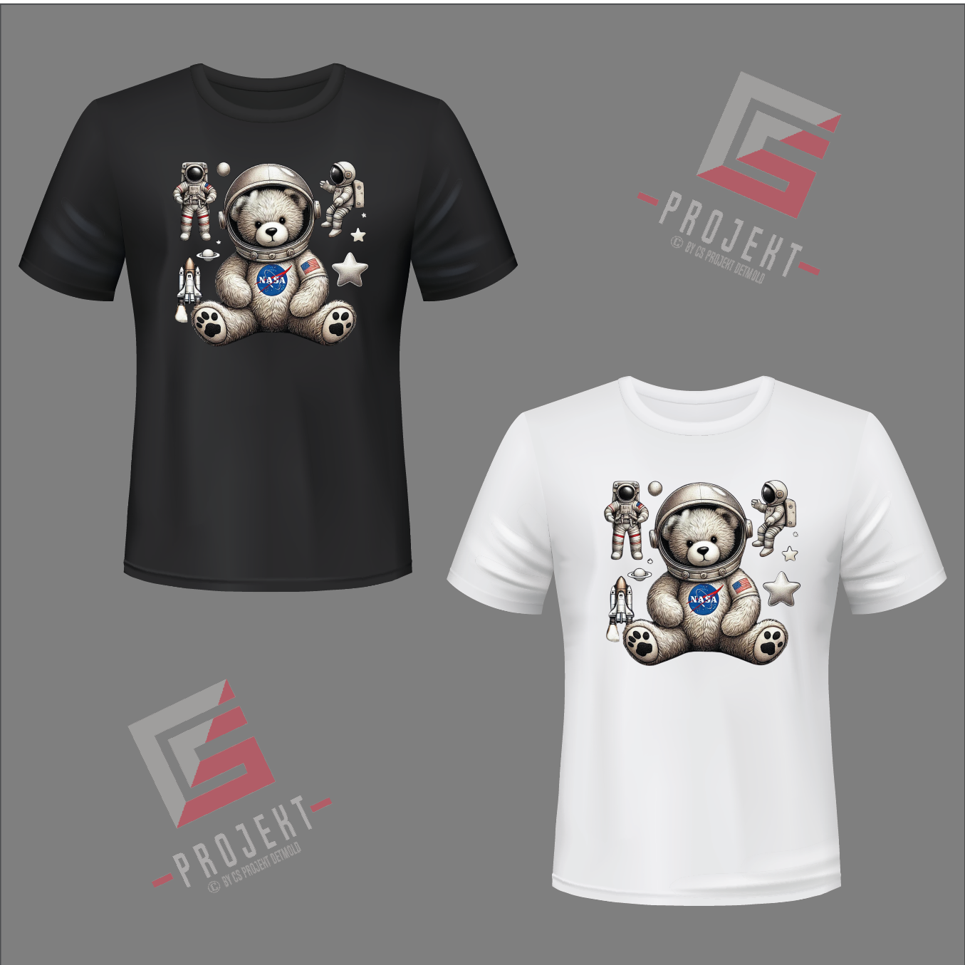 NASA Teddy Premium Unisex T-Shirt – Schwarz & Weiss