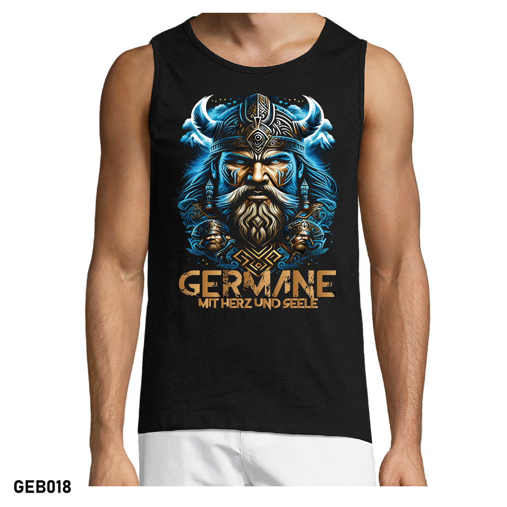 Blauer Germane Tanktop – Mit Herz und Seele Herren Muskelshirt Wikinger