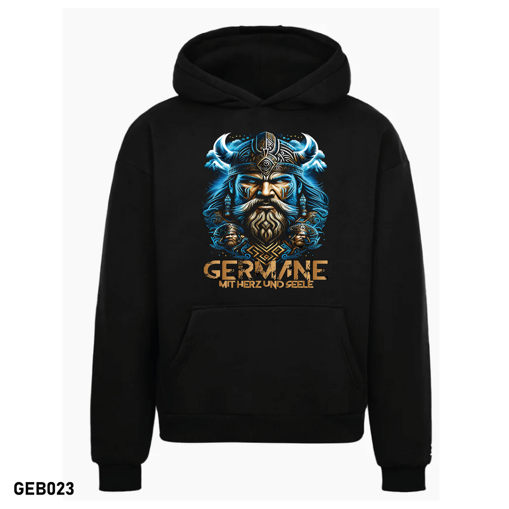Blauer Germane Hoodie – Mit Herz und Seele Premium Kapuzenpullover Wikinger