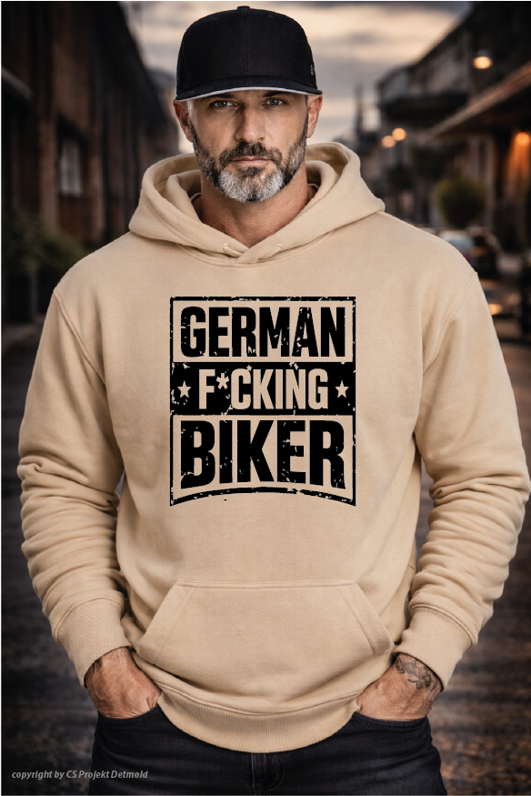 German F*cking Biker Heavy Hoodie – Schwarz | Sand | Graumeliert