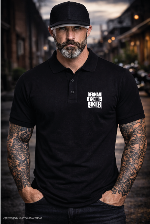 German F*cking Biker Piqué Poloshirt – Schwarz