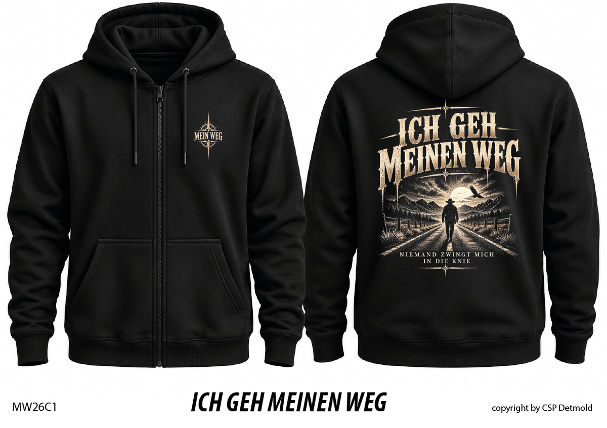Zipperjacke schwarz, Vorder- und Rückansicht – MW26C1