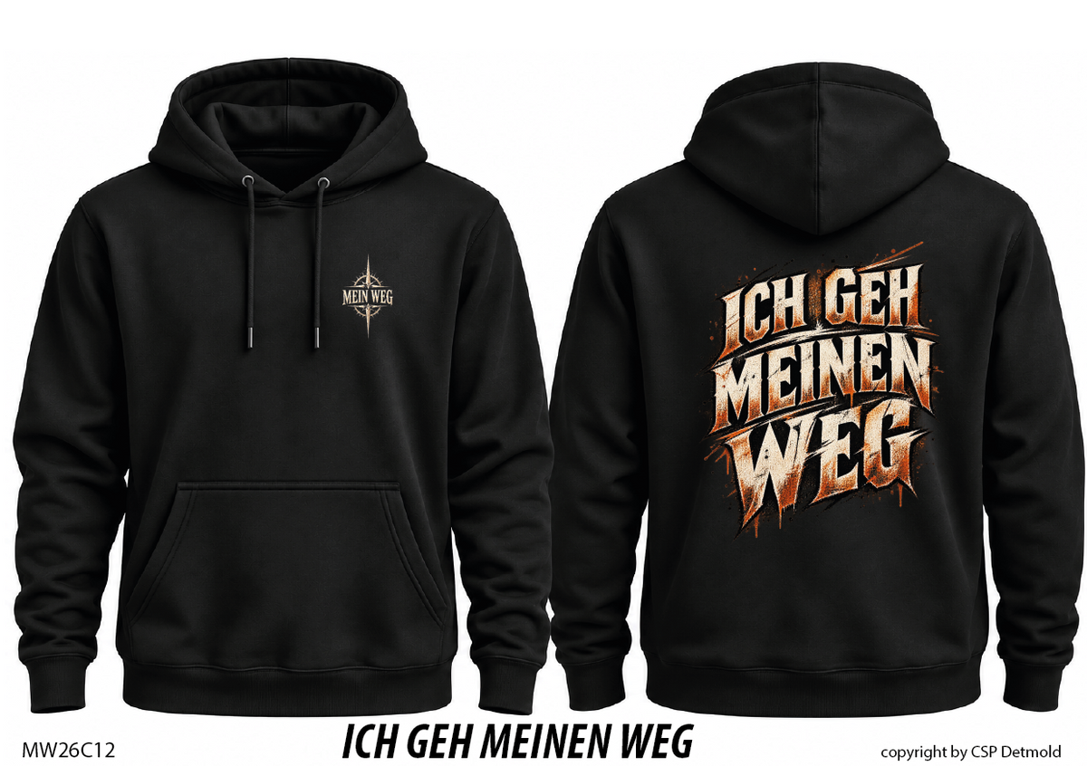 Hoodie schwarz, Vorder- und Rückansicht – MW26C12