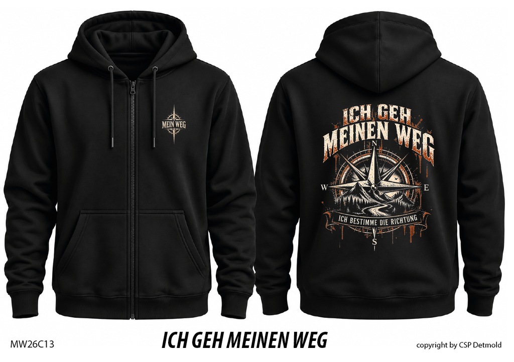 Zipperjacke schwarz, Vorder- und Rückansicht – MW26C13