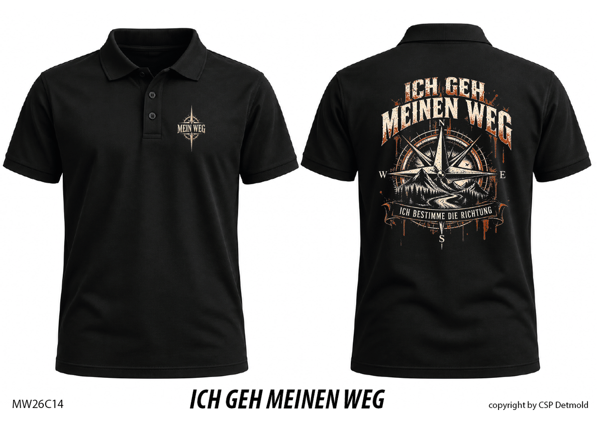 Poloshirt schwarz, Vorder- und Rückansicht – MW26C14