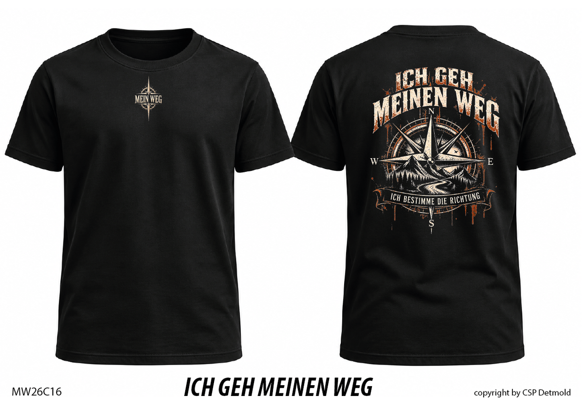 T-Shirt schwarz, Vorder- und Rückansicht – MW26C16