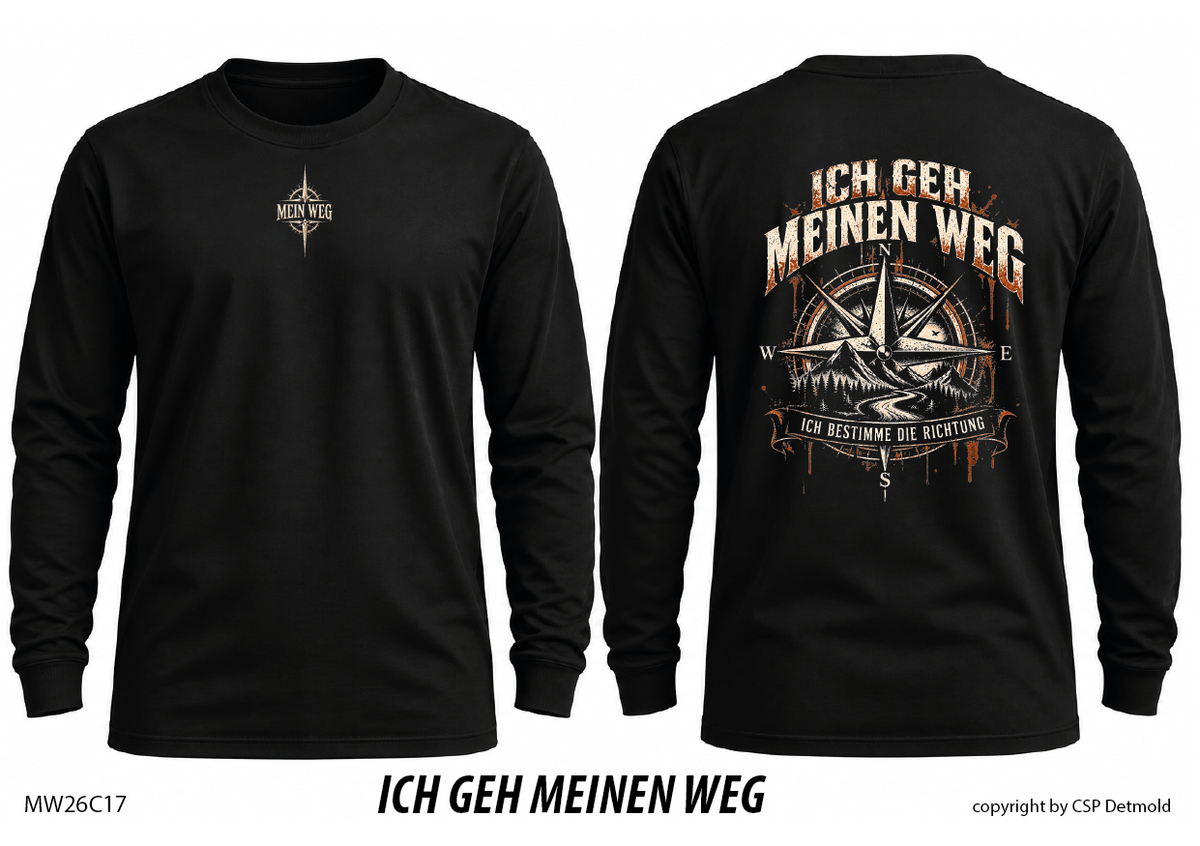 Langarmshirt schwarz, Vorder- und Rückansicht – MW26C17