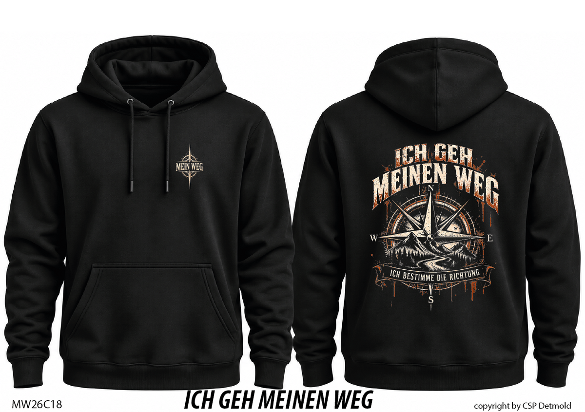 Hoodie schwarz, Vorder- und Rückansicht – MW26C18