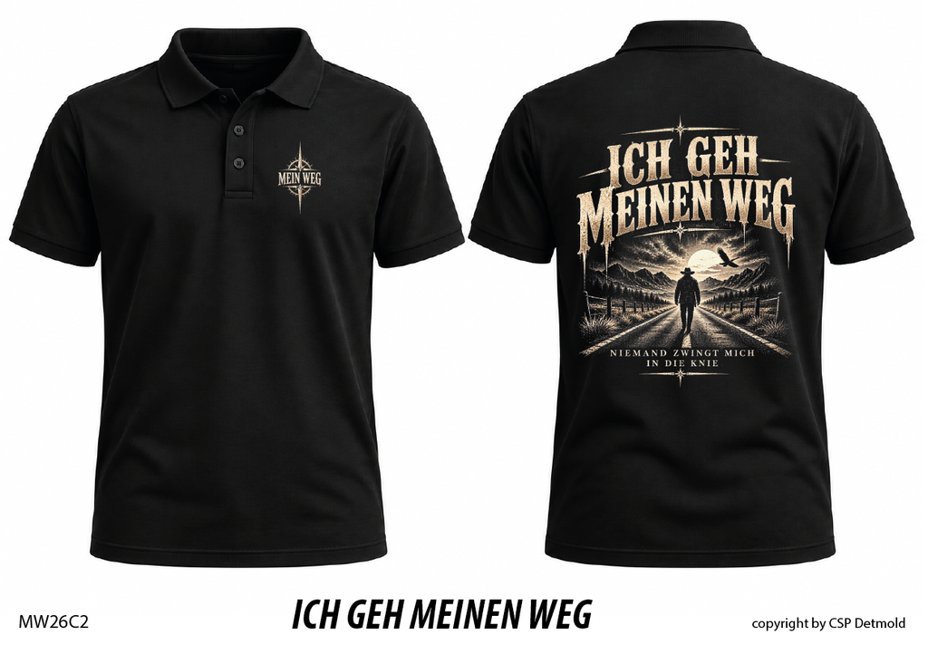 Poloshirt schwarz, Vorder- und Rückansicht – MW26C2