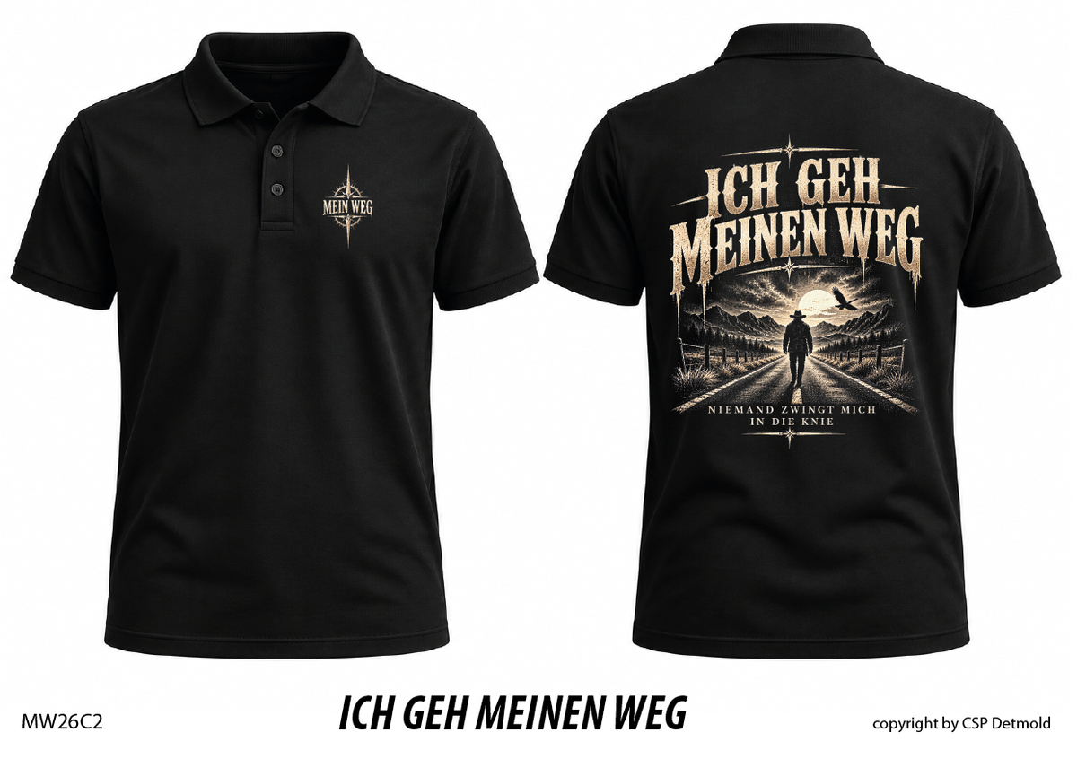 Poloshirt schwarz, Vorder- und Rückansicht – MW26C2