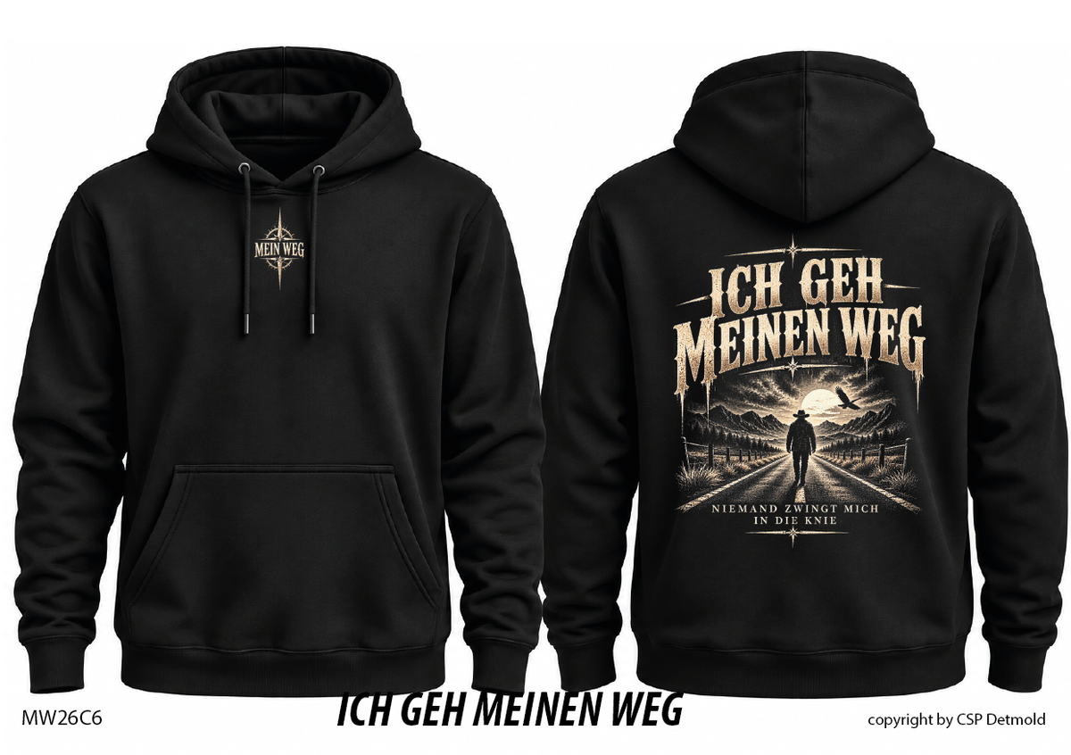 Hoodie schwarz, Vorder- und Rückansicht – MW26C6