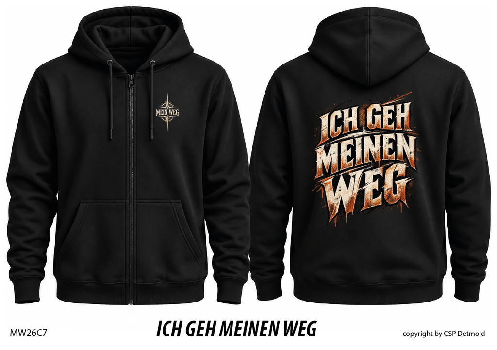Zipperjacke schwarz, Vorder- und Rückansicht – MW26C7
