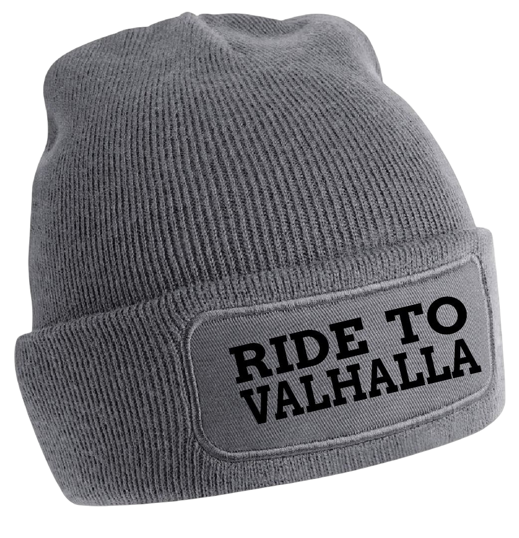 RIDE TO VALHALLA Beanie Grau - Premium Strickmütze Unisex Winter
