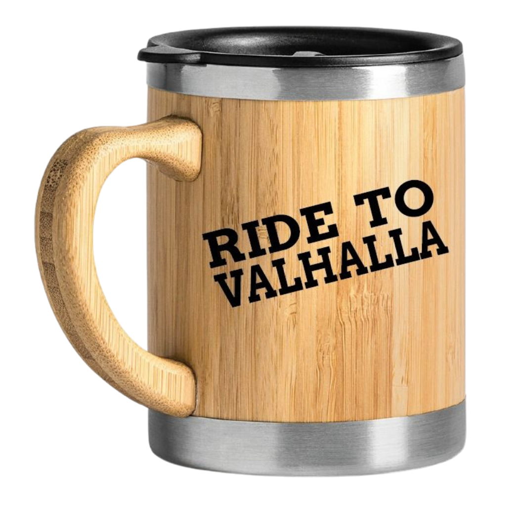 RIDE TO VALHALLA Thermotasse 340ml - Bambus Edelstahl Doppelwandig mit Deckel