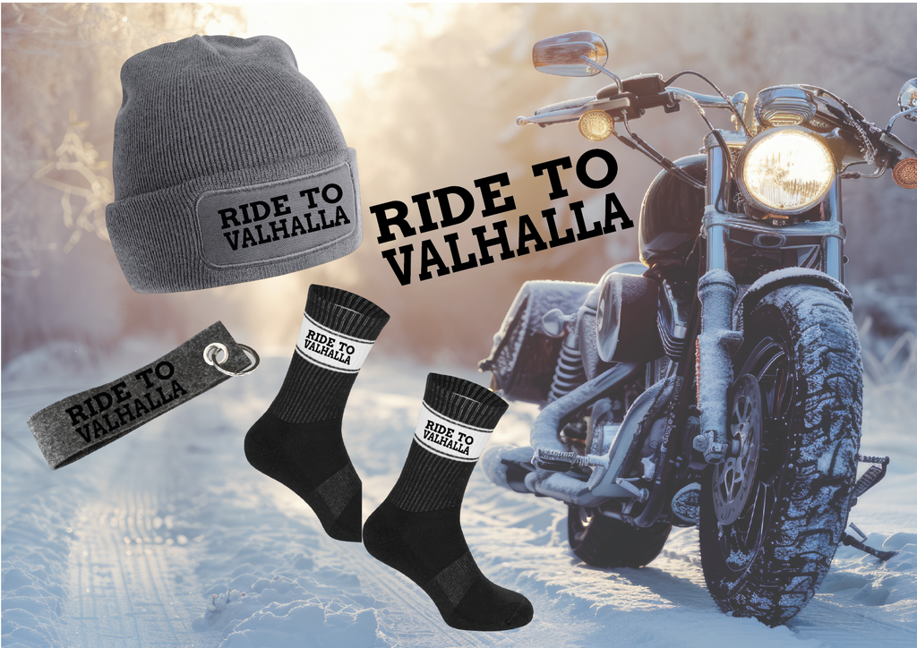 RIDE TO VALHALLA Geschenk Set Winter - Beanie Grau + Tennissocken + Filzanhänger
