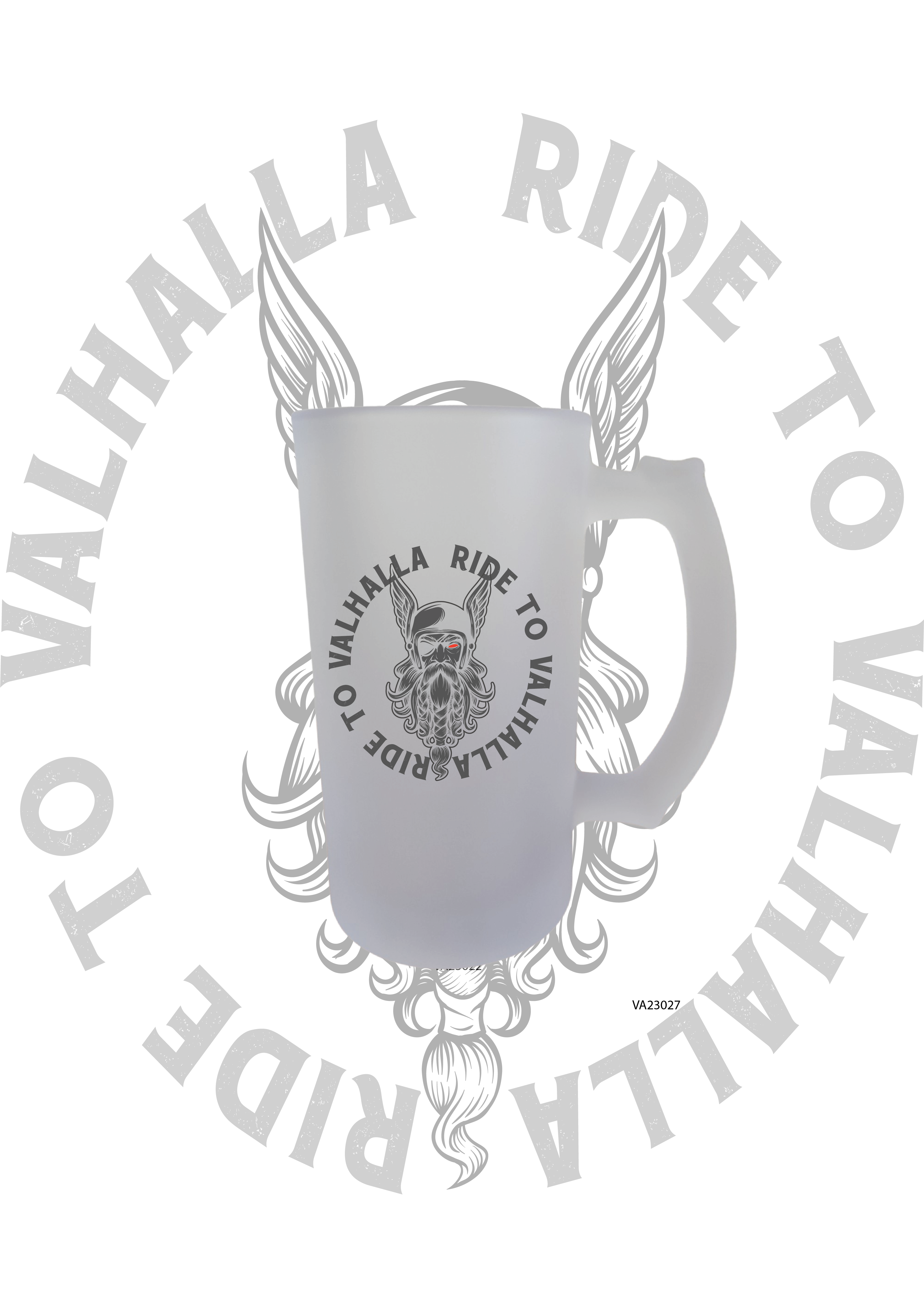Valhalla Bierkrug Satiniert 470ml – Premium Glas Bierseidel mit Motiv