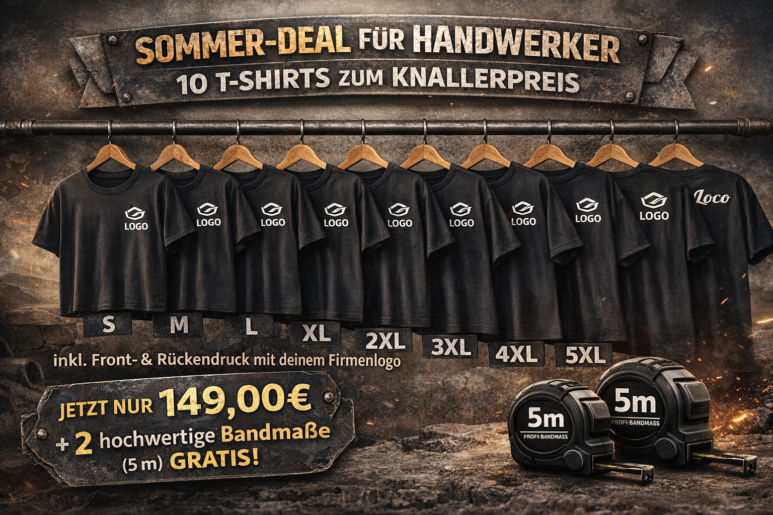 Sommer-Deal für Handwerker – 10 T-Shirts inkl. Front- & Rückendruck