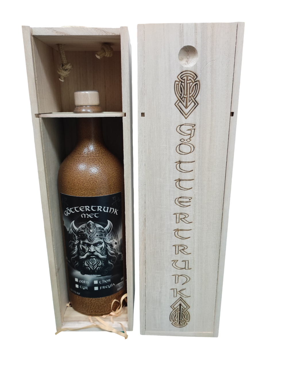 Weinkiste mit Gravur Göttertrunk - Geschenkkiste aus Holz für Met & Wein