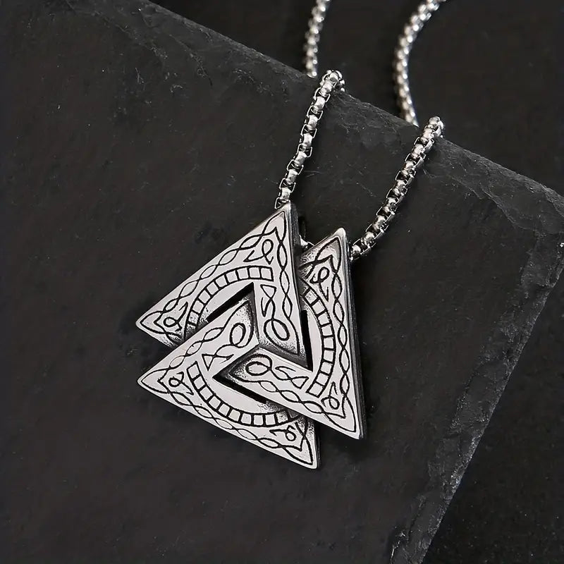 Wikinger Runen Kette – Valknut Anhänger Metall mit Gliederkette